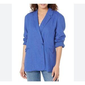 Madewell Blue Linen Button-Front Double Breasted Blazer, M